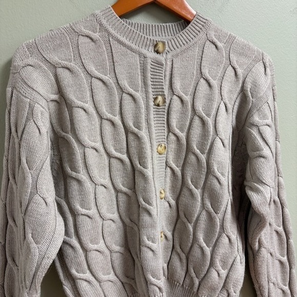Liz Claiborne Preppy Academia Cable Knit Cardigan Size‎ M Wool Cashmere Blend - Picture 2 of 8